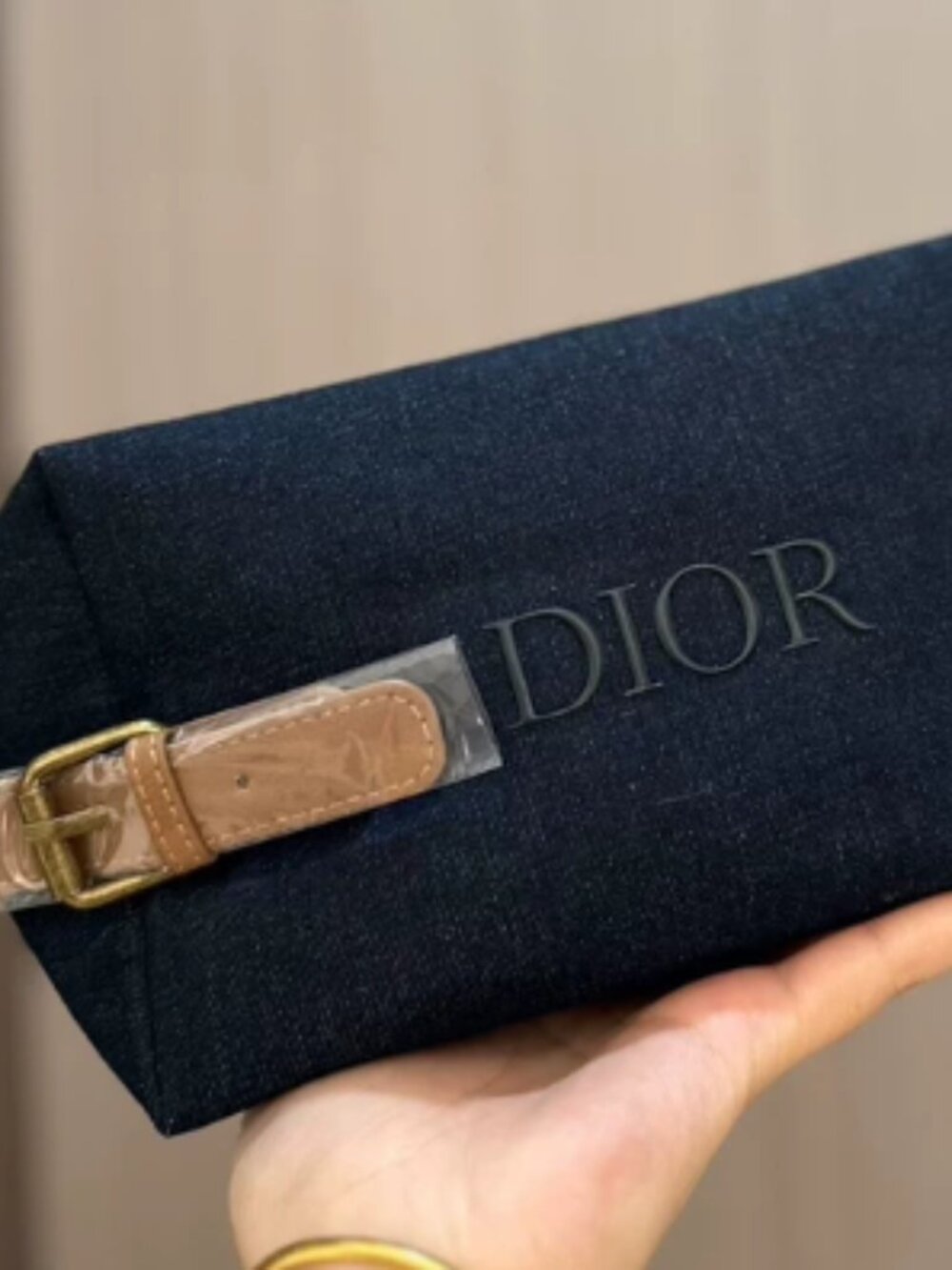 Dior Dark Blue Jean Toiletry Bag with Brown Accents